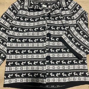 Black and White Reindeer Patterned Cardigan